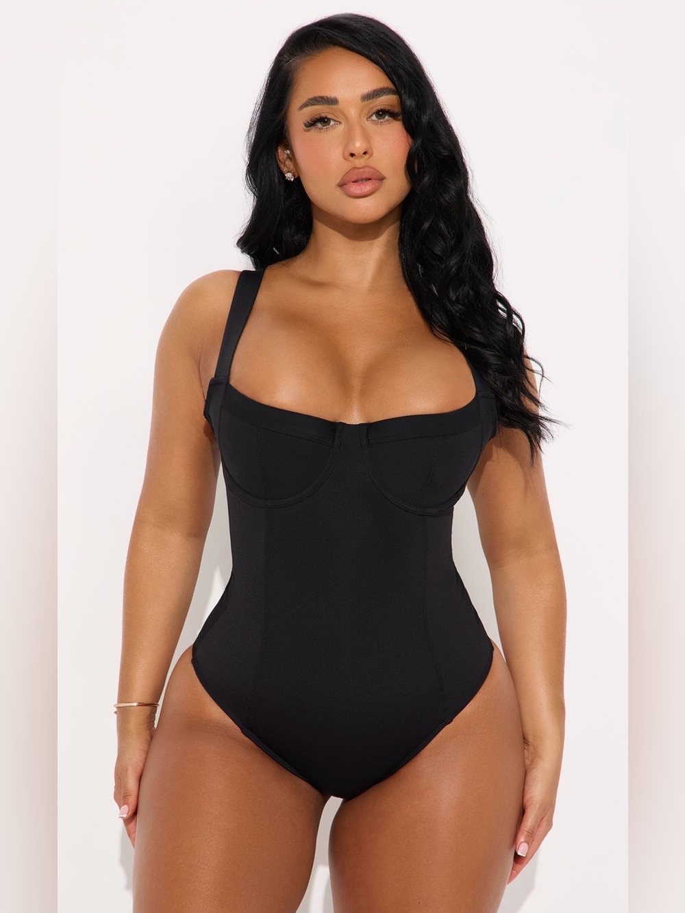 Fashion Nova Delvina Snatched Sculpting Lace-Up 1 Piece Swimsuit - Black XL NWT